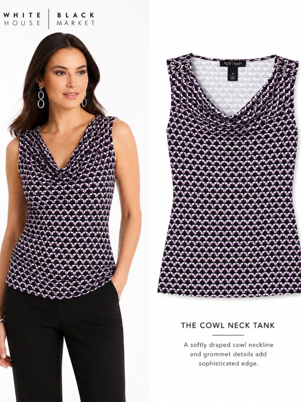White House Black Market Size M Geometric Print Cowl Neck Sleeveless Top
